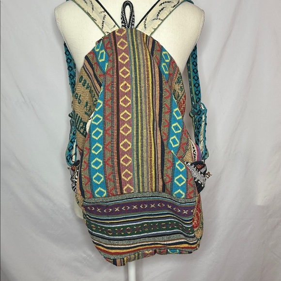 NWOT Rice Love Multicolor Handmade Drawstring Backpack - Picture 8 of 8